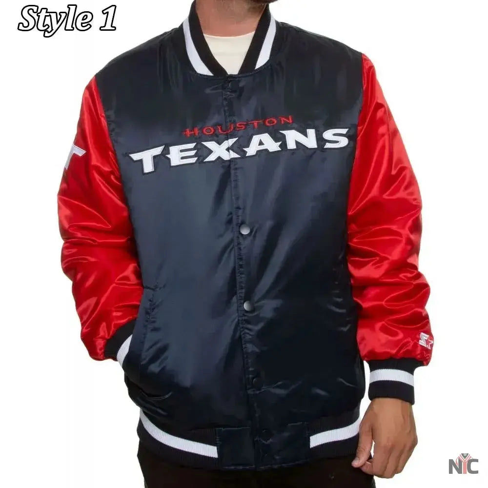 Houston Texans Enforcer Navy and Red Satin Jacket NYC Jackets