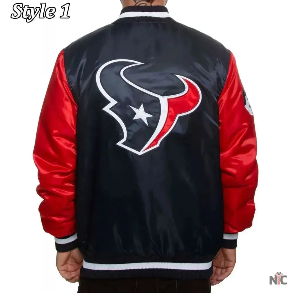 Houston Texans Enforcer Navy and Red Satin Jacket NYC Jackets