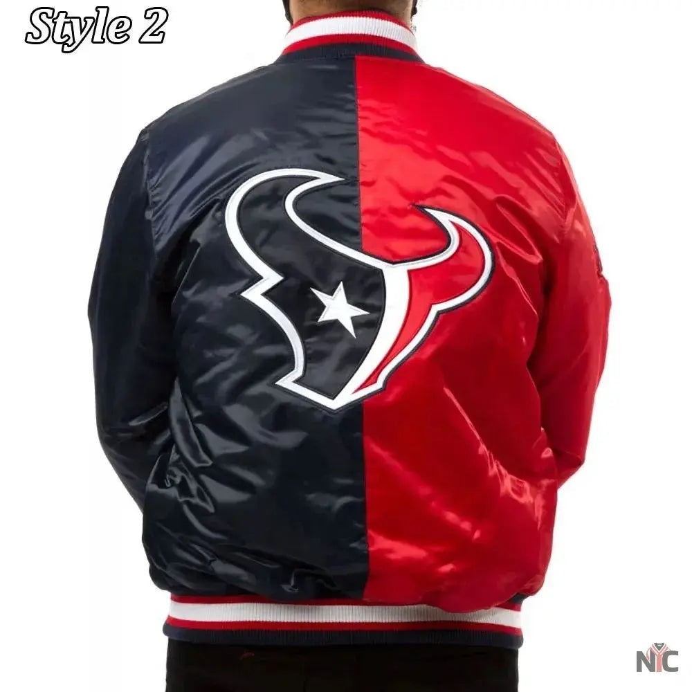 Houston Texans Enforcer Navy and Red Satin Jacket NYC Jackets