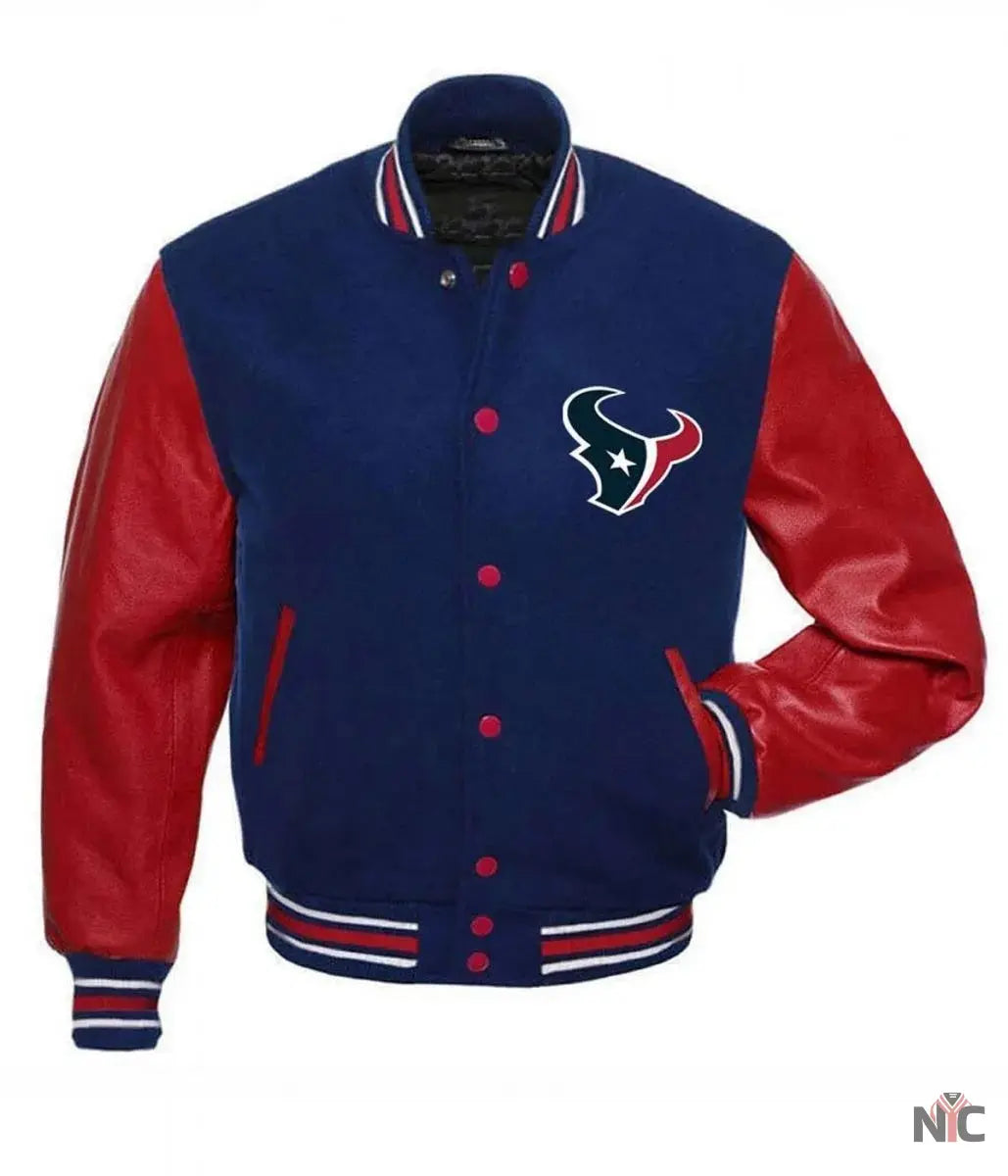 Houston Texans NFL Letterman Red and Blue Jacket NYC Jackets