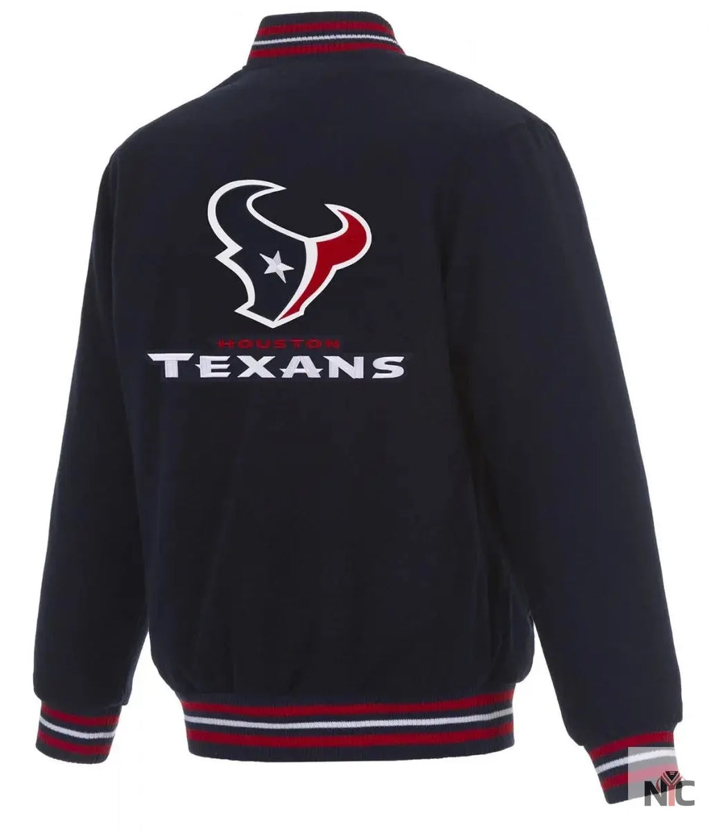 Houston Texans Navy Blue Bomber Wool Jacket NYC Jackets
