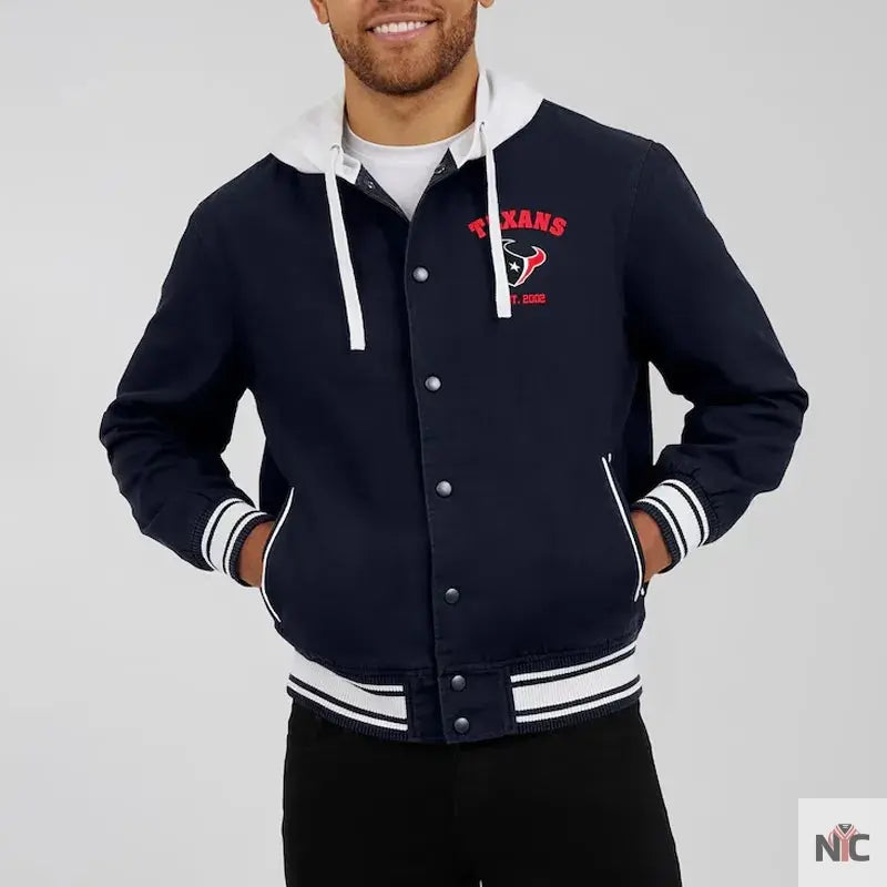 Houston Texans Navy Cotton Hooded Jacket NYC Jackets