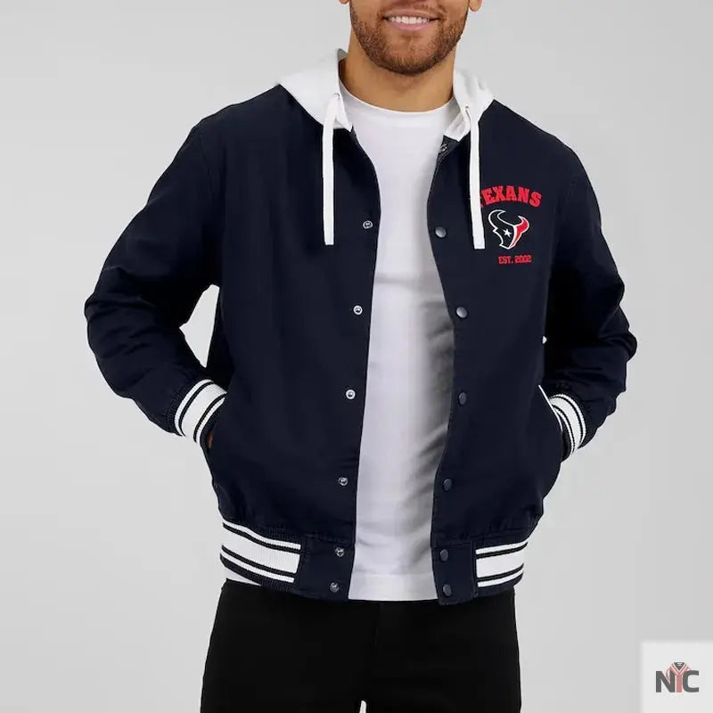 Houston Texans Navy Cotton Hooded Jacket NYC Jackets