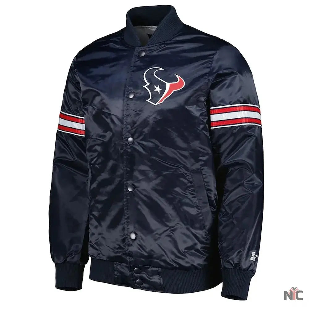 Houston Texans The Pick and Roll Navy Blue Satin Jacket NYC Jackets