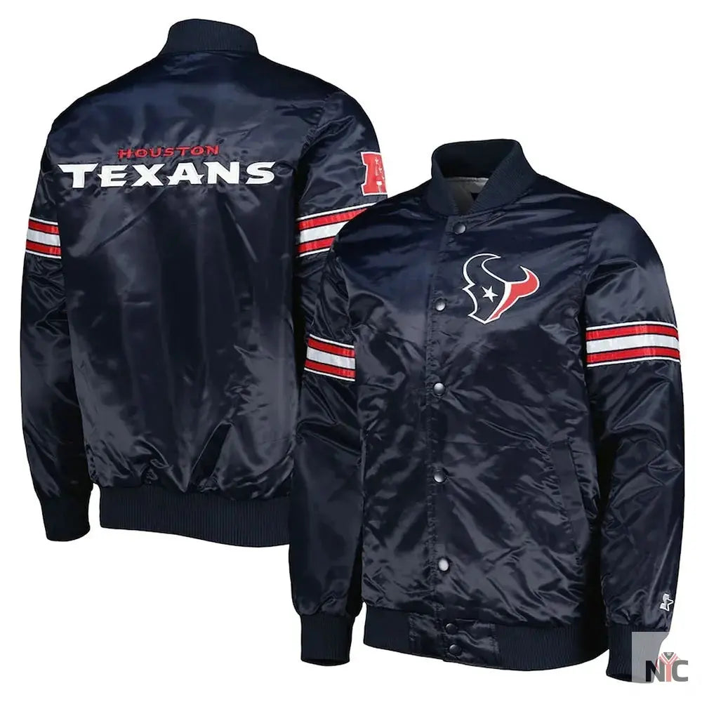 Houston Texans The Pick and Roll Navy Blue Satin Jacket NYC Jackets