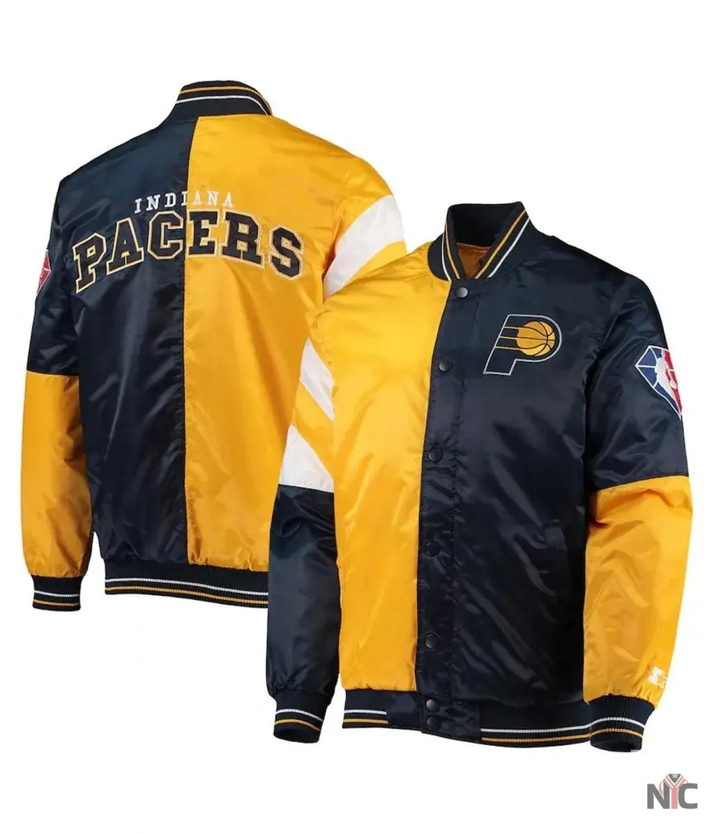 Indiana Pacers Leader Color Block Satin Varsity Jacket NYC Jackets
