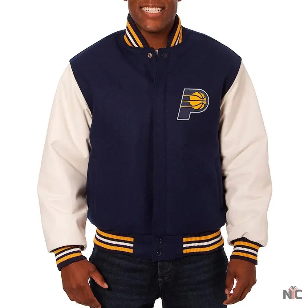 Indiana Pacers Navy and White Varsity Jacket NYC Jackets