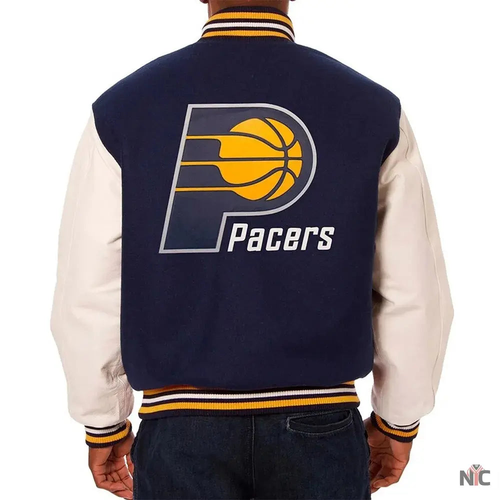 Indiana Pacers Navy and White Varsity Jacket NYC Jackets