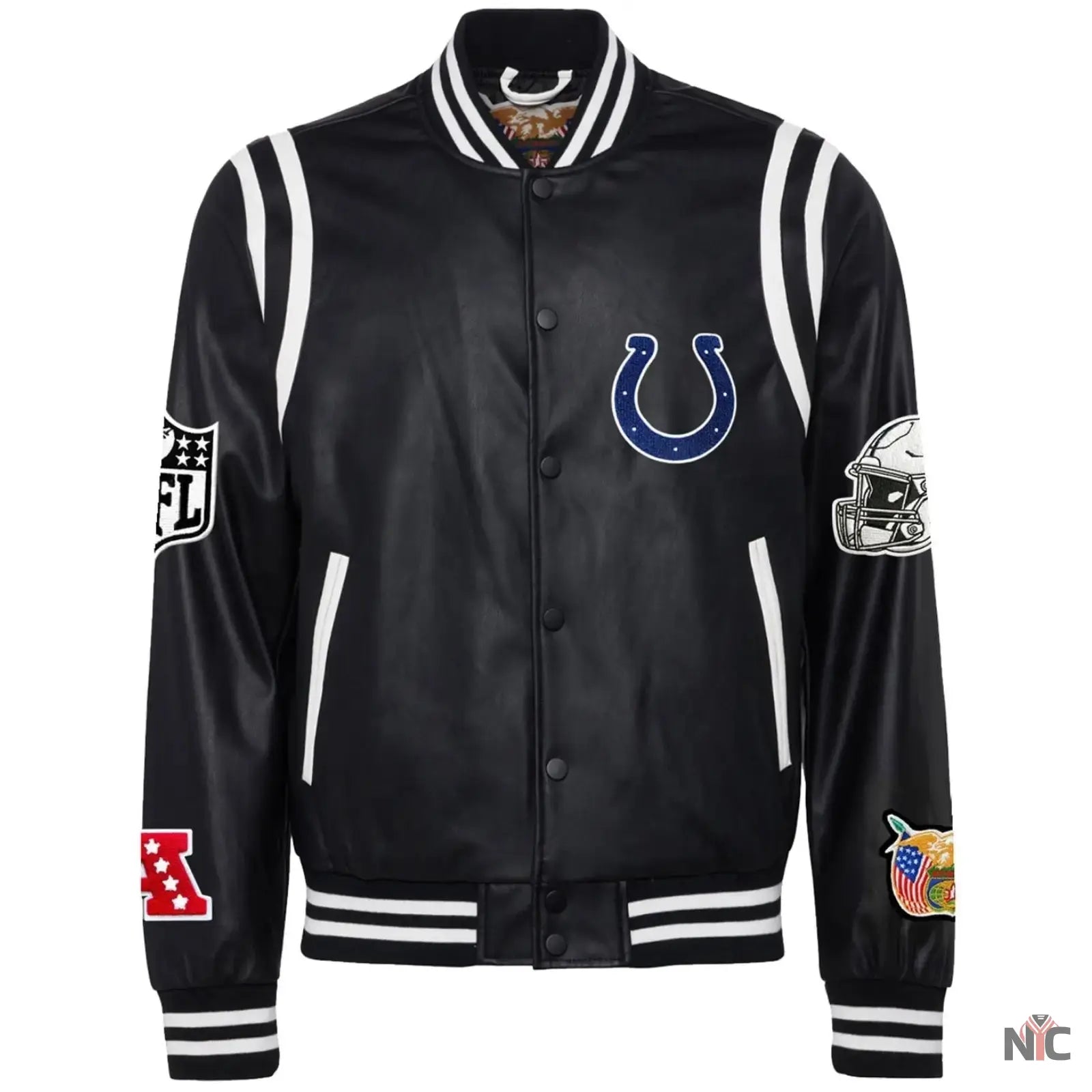 Indianapolis Colts Jeff Hamilton Leather Varsity Jacket NYC Jackets