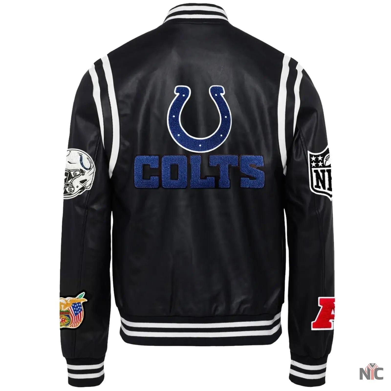Indianapolis Colts Jeff Hamilton Leather Varsity Jacket NYC Jackets