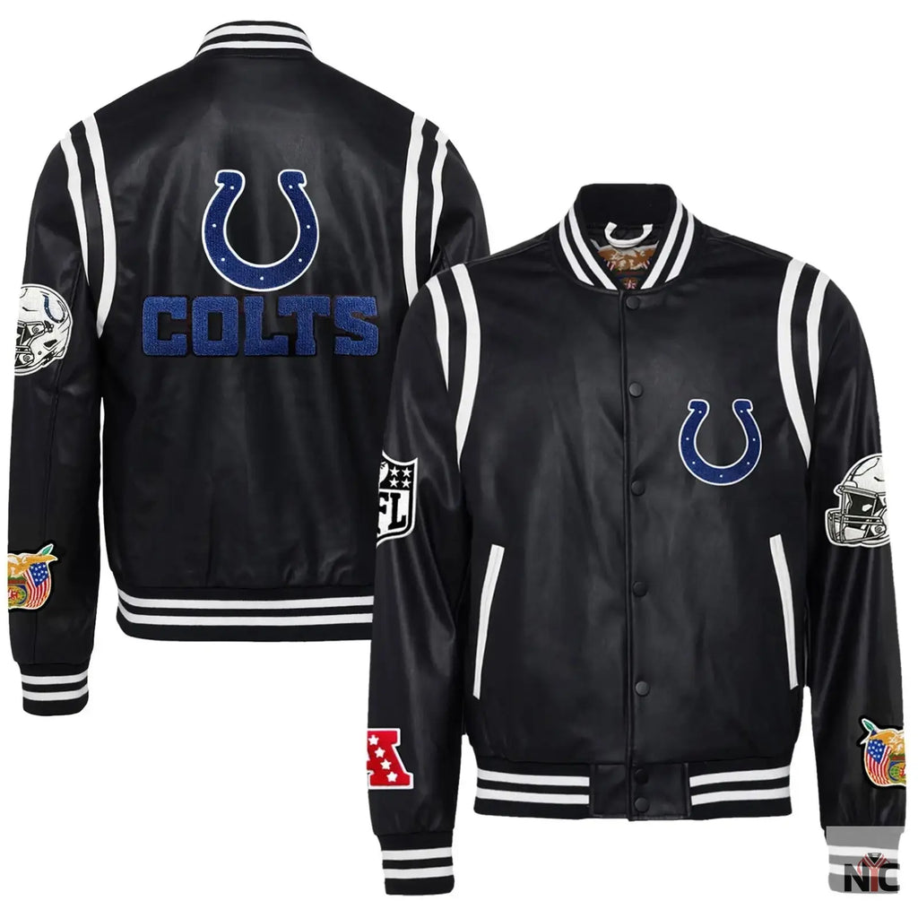 Indianapolis Colts Jeff Hamilton Leather Varsity Jacket NYC Jackets