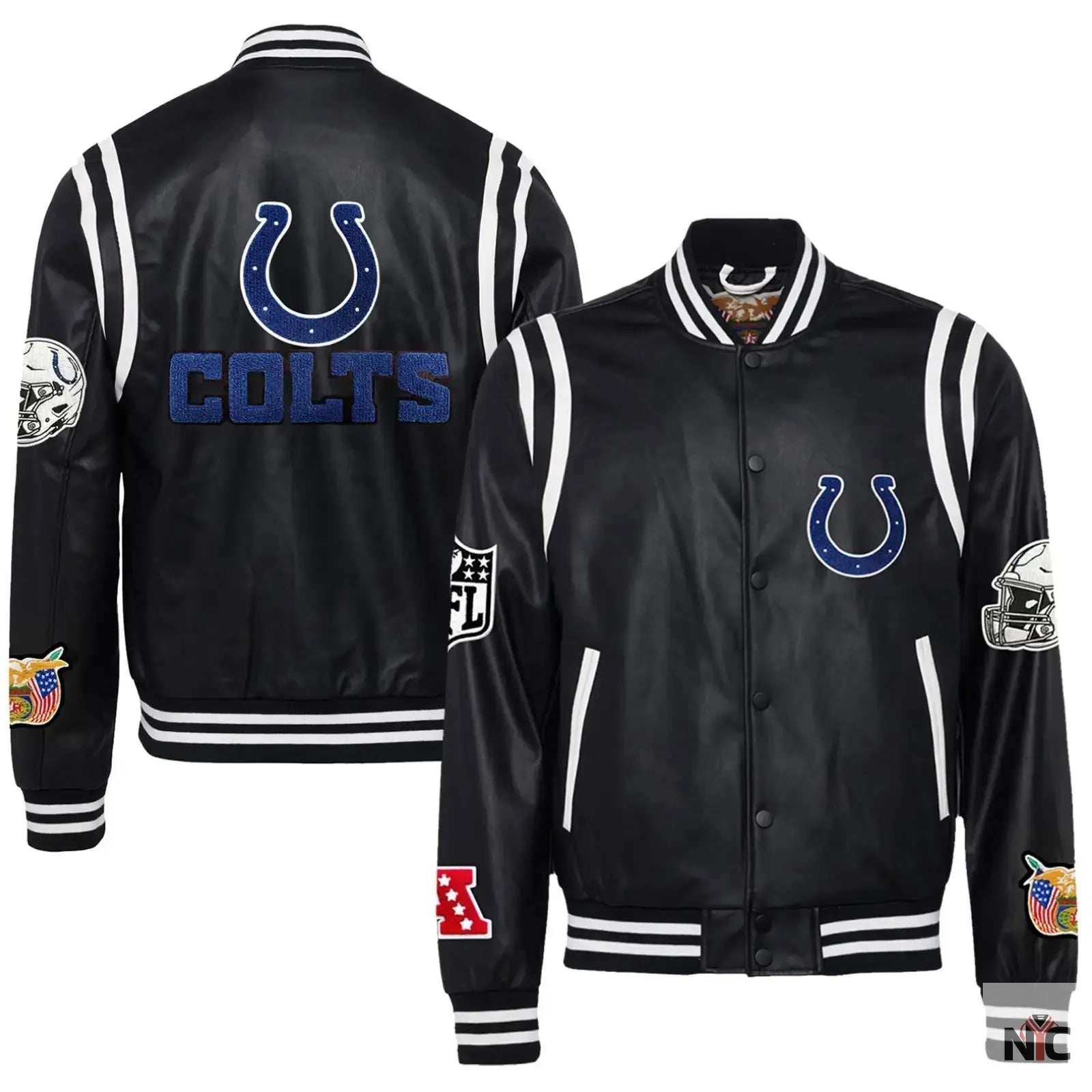 Indianapolis Colts Jeff Hamilton Leather Varsity Jacket NYC Jackets