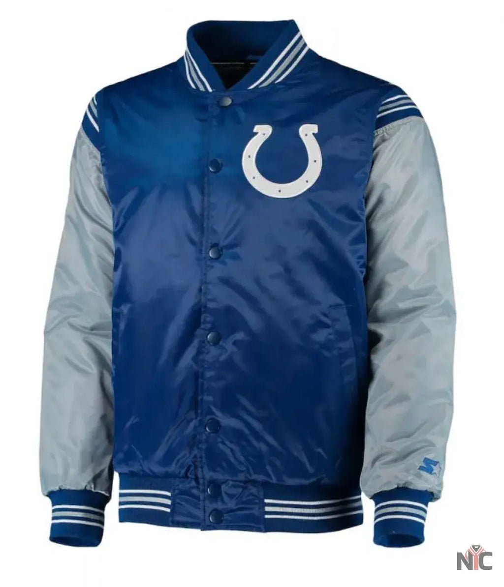 Indianapolis Colts Starter Satin Grey and Blue Jacket NYC Jackets