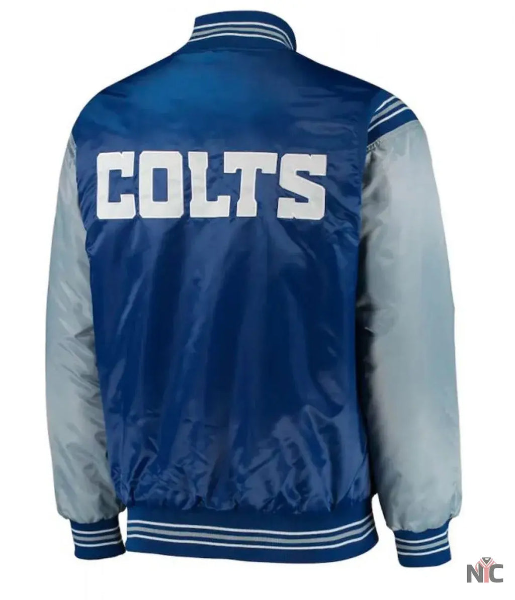 Indianapolis Colts Starter Satin Grey and Blue Jacket NYC Jackets