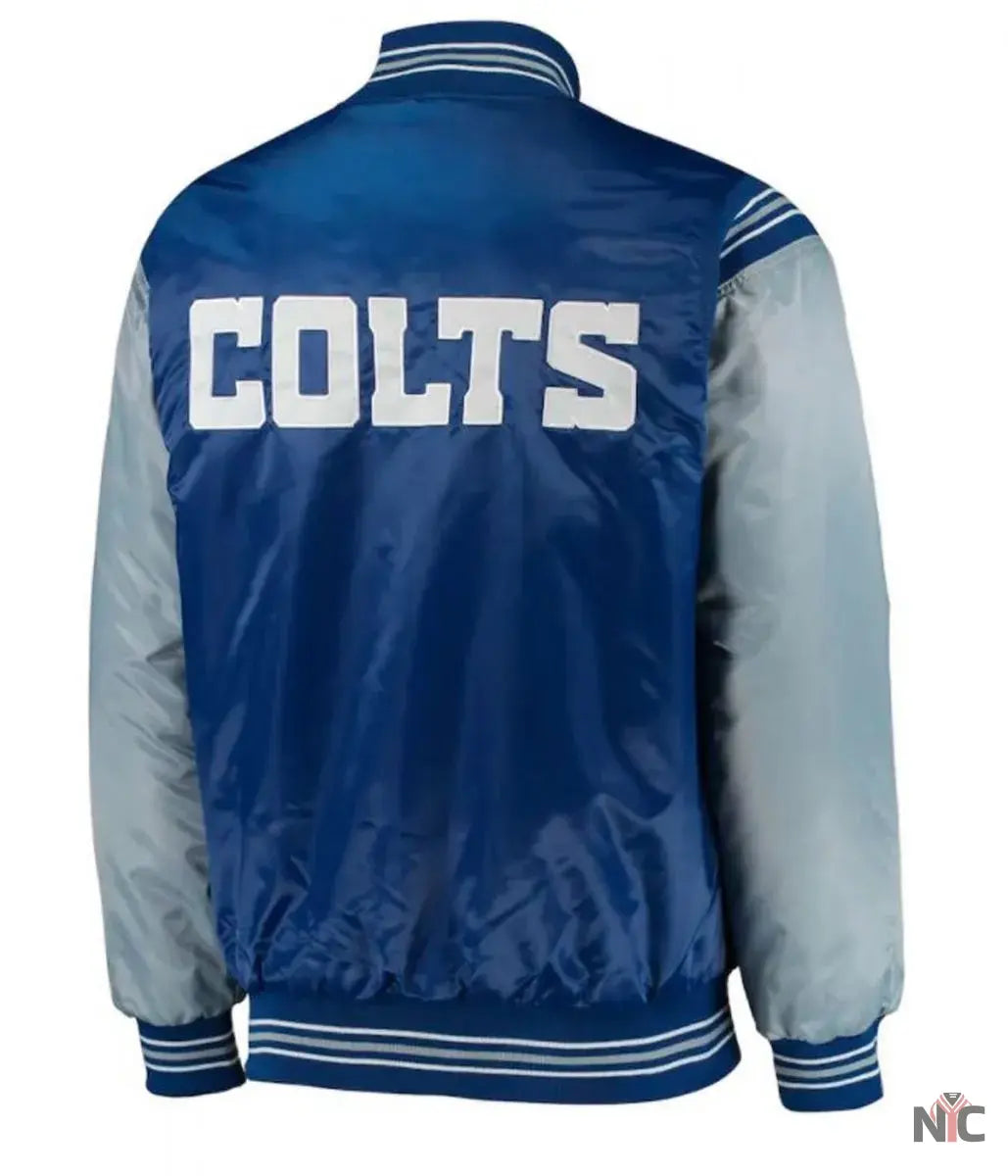 Indianapolis Colts Starter Satin Grey and Blue Jacket NYC Jackets