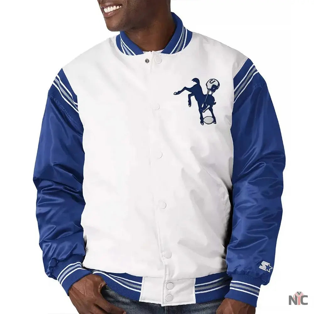 Indianapolis Colts Throwback Varsity Satin Jacket NYC Jackets