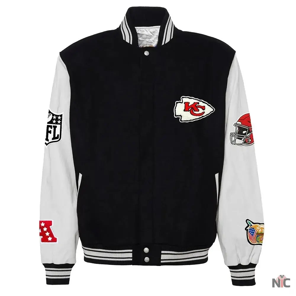 JH Kansas City Chiefs Varsity Black and White Jacket NYC Jackets