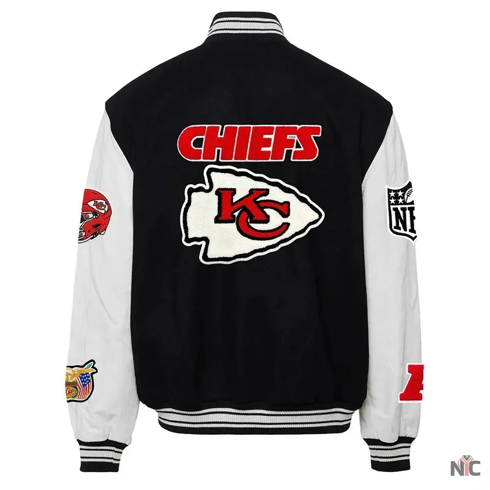 JH Kansas City Chiefs Varsity Black and White Jacket NYC Jackets