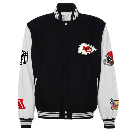 JH Kansas City Chiefs Varsity Black and White Jacket - NYC Jackets