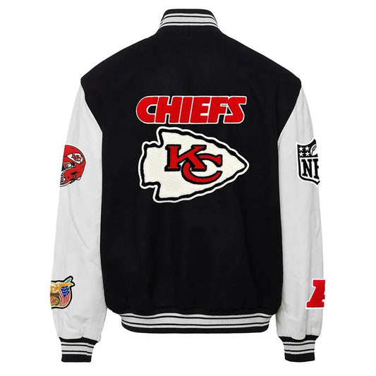 JH Kansas City Chiefs Varsity Black and White Jacket - NYC Jackets