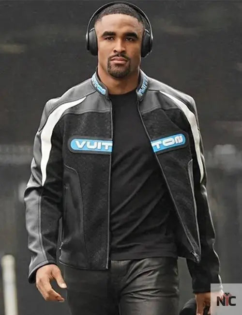 Jalen Hurts Louis Vuitton Black Leather Jacket NYC Jackets