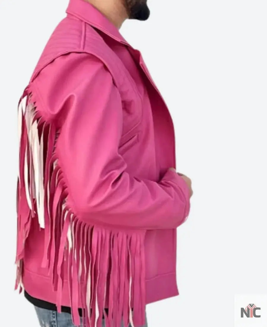 Jason Momoa A Minecraft Pink Fringed Jacket NYC Jackets