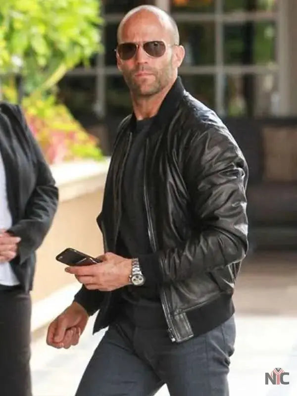 Jason Statham Black Bomber Leather Jacket NYC Jackets