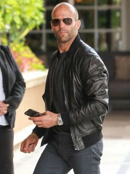 Jason Statham Black Bomber Leather Jacket