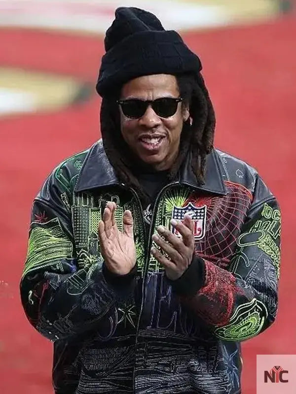 Jay-z Super Bowl 2024 Las Vegas Print Leather Jacket NYC Jackets