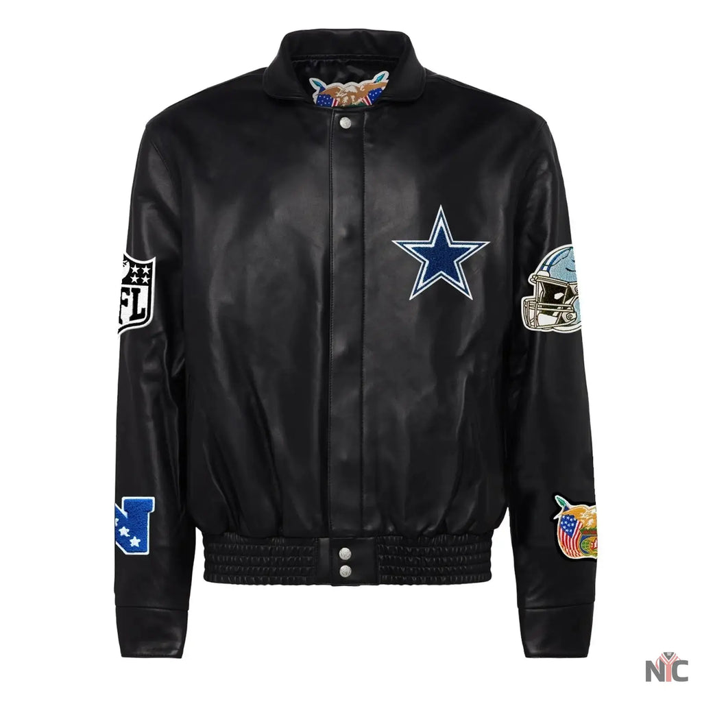 Jeff Hamilton Dallas Cowboys Full Black Leather Jacket NYC Jackets