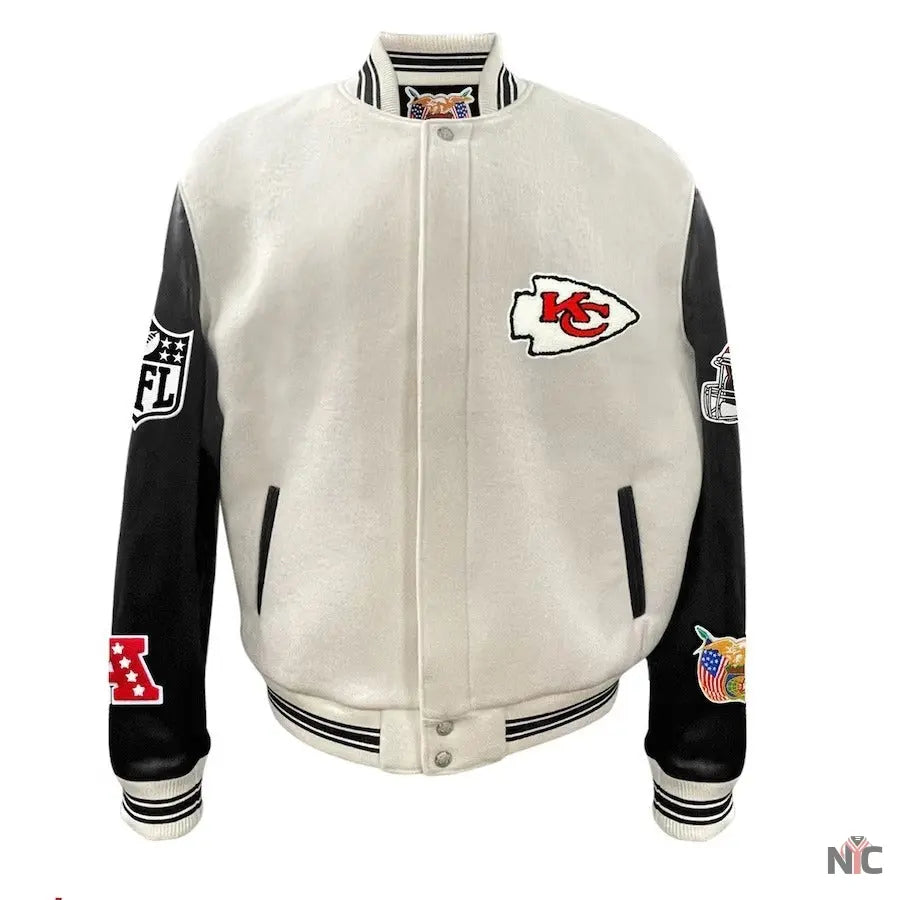 Kansas City Chiefs Jeff Hamilton White Wool & Leather Varsity Jacket NYC Jackets