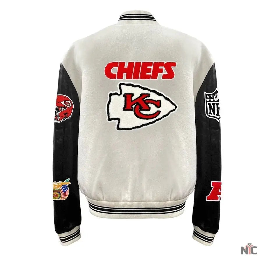 Kansas City Chiefs Jeff Hamilton White Wool & Leather Varsity Jacket NYC Jackets