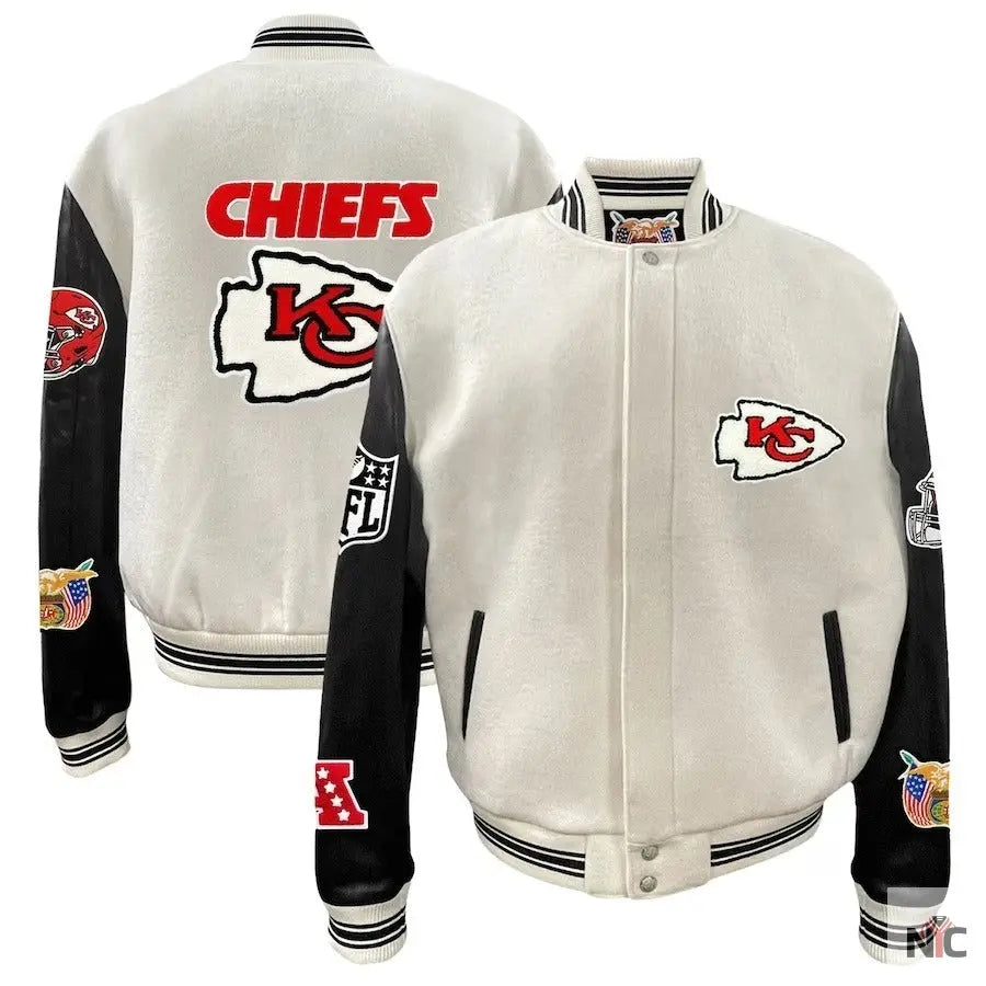 Kansas City Chiefs Jeff Hamilton White Wool & Leather Varsity Jacket NYC Jackets