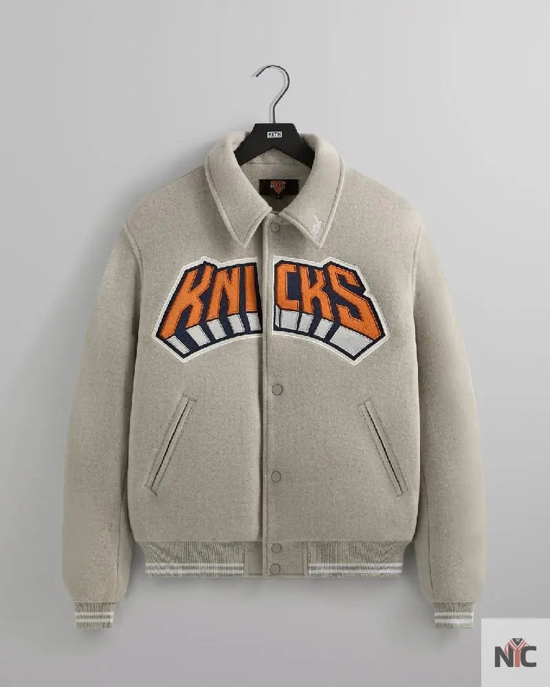 Kith For The New York Knicks Empire Grey Wool Coaches Jacket NYC Jackets