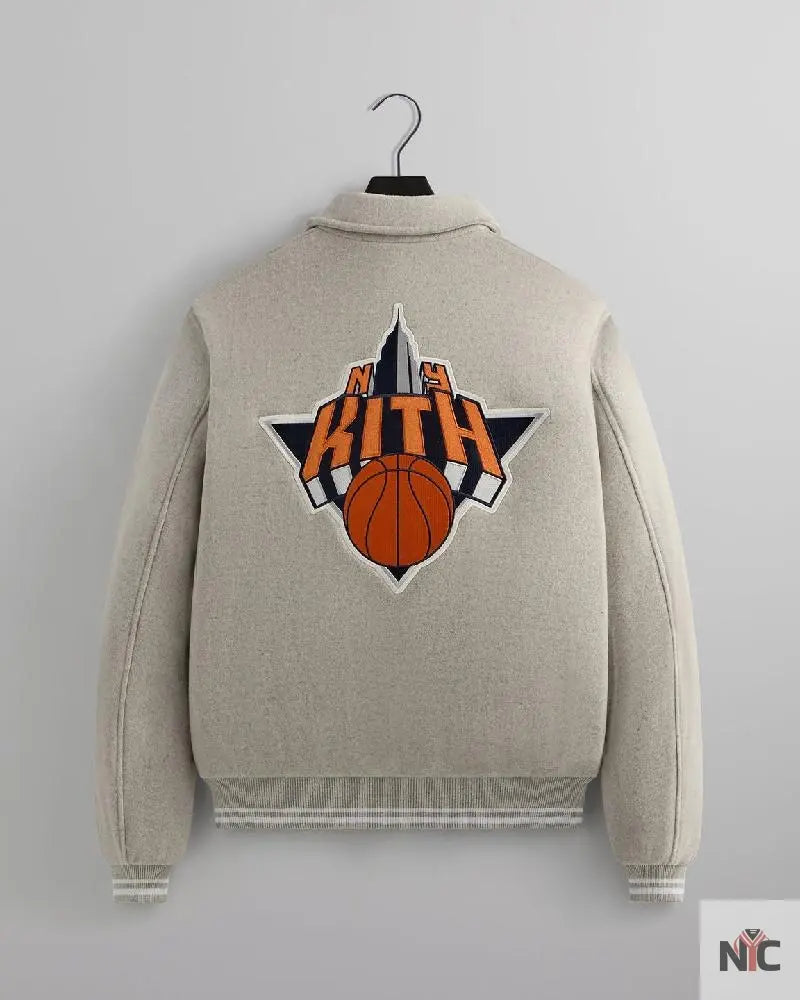 Kith For The New York Knicks Empire Grey Wool Coaches Jacket NYC Jackets