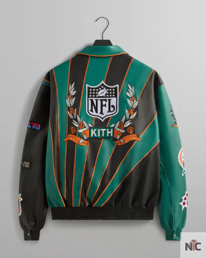 Kith & Jeff Hamilton for the NFL: Dolphins Leather Varsity Jacket NYC Jackets