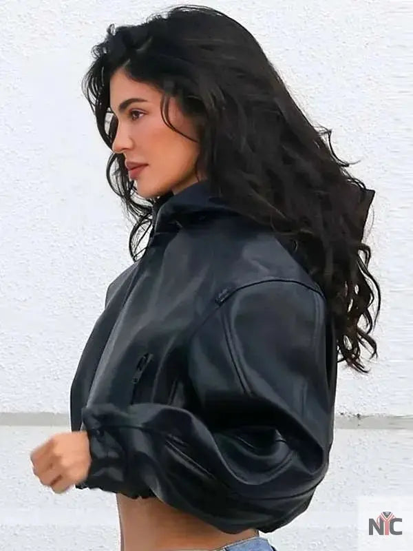L.A Kylie Jenner Black Cropped Leather Jacket NYC Jackets