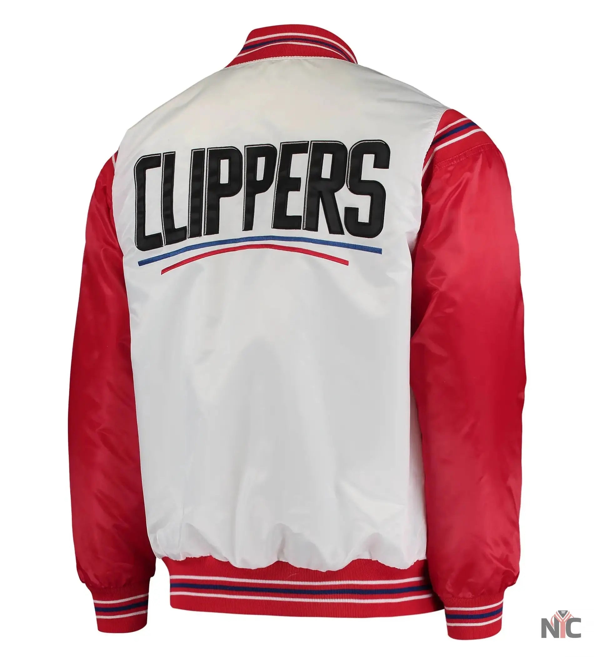 LA Clippers Renegade Full-Snap White & Red Satin Varsity Jacket NYC Jackets