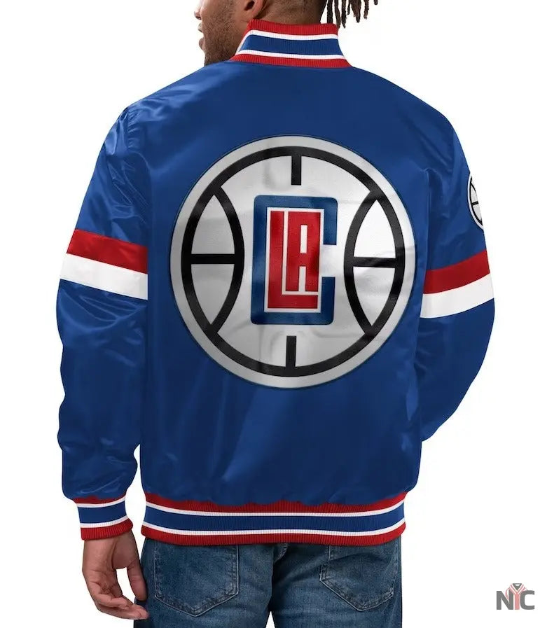 LA Clippers Starter Royal Home Game Satin Varsity Jacket NYC Jackets