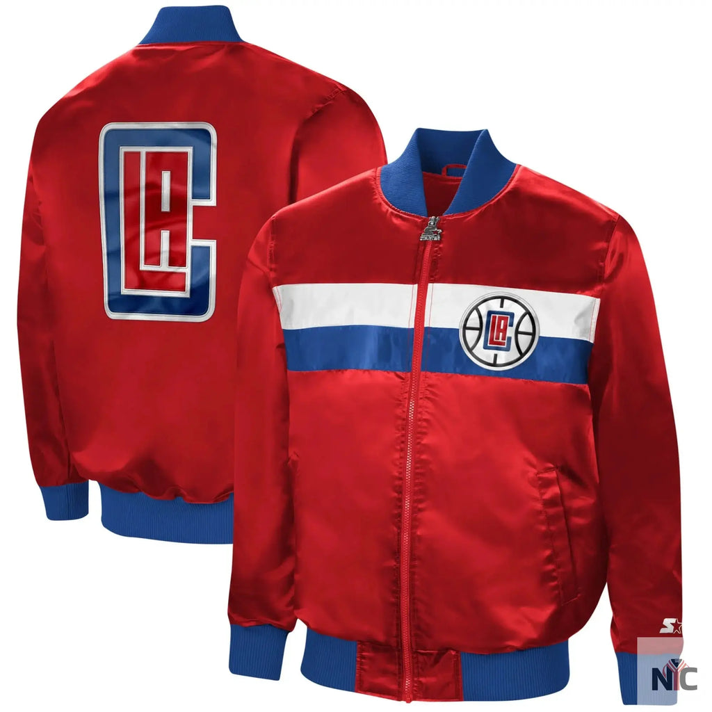 LA Clippers The Ambassador Full-Zip Red Satin Varsity Jacket NYC Jackets