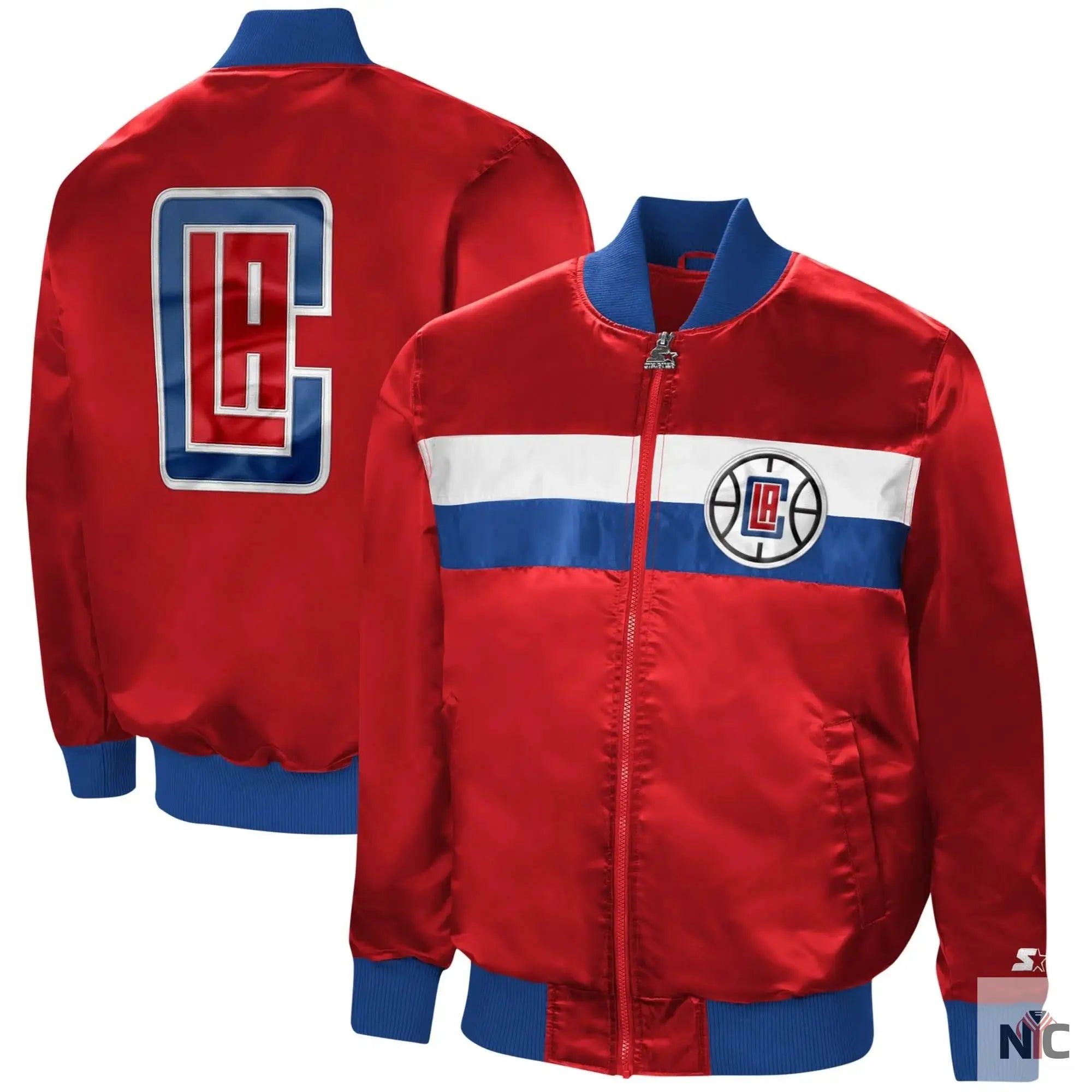LA Clippers The Ambassador Full-Zip Red Satin Varsity Jacket NYC Jackets