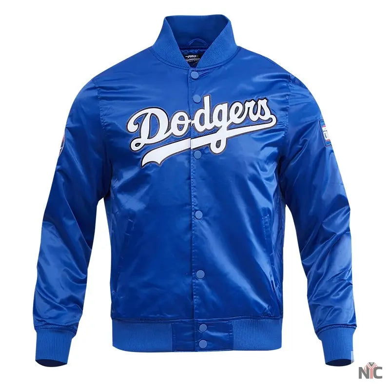 LA Dodgers Big Logo Blue Satin Jacket NYC Jackets