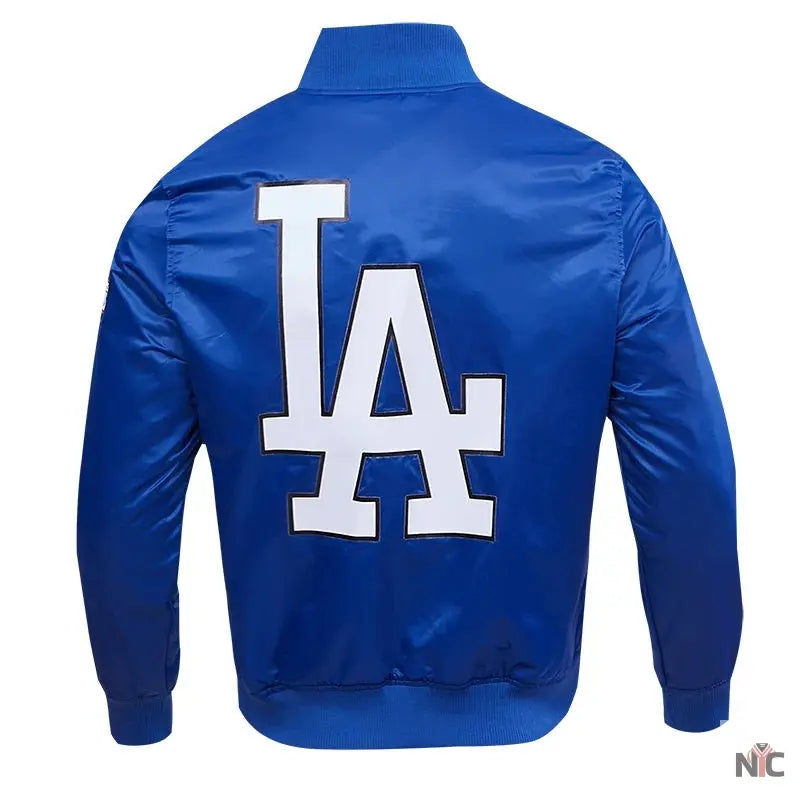 LA Dodgers Big Logo Blue Satin Jacket NYC Jackets