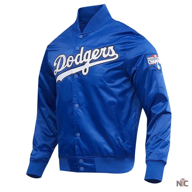 LA Dodgers Big Logo Blue Satin Jacket NYC Jackets