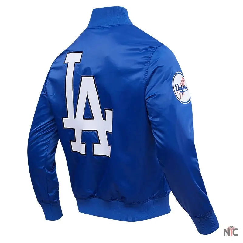 LA Dodgers Big Logo Blue Satin Jacket NYC Jackets