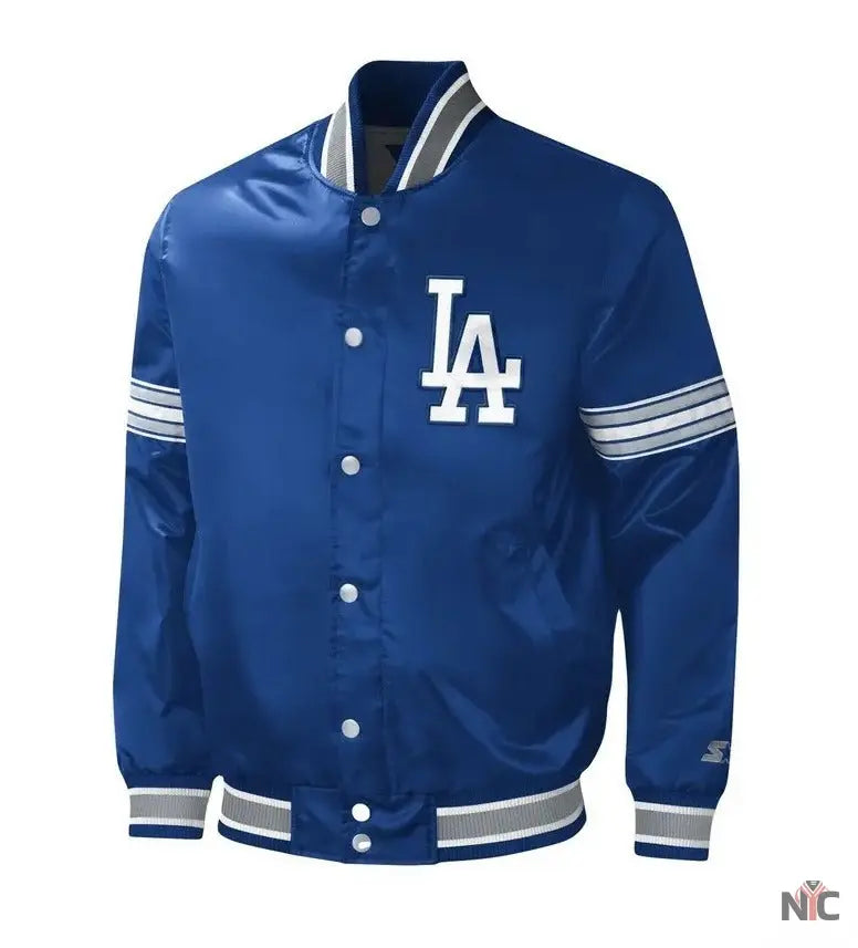 LA Dodgers Midfield Royal Blue Satin Varsity Jacket NYC Jackets