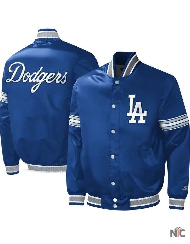 LA Dodgers Midfield Royal Blue Satin Varsity Jacket NYC Jackets