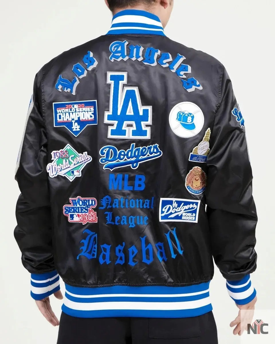 LA Dodgers Old English Satin Varsity Jacket NYC Jackets