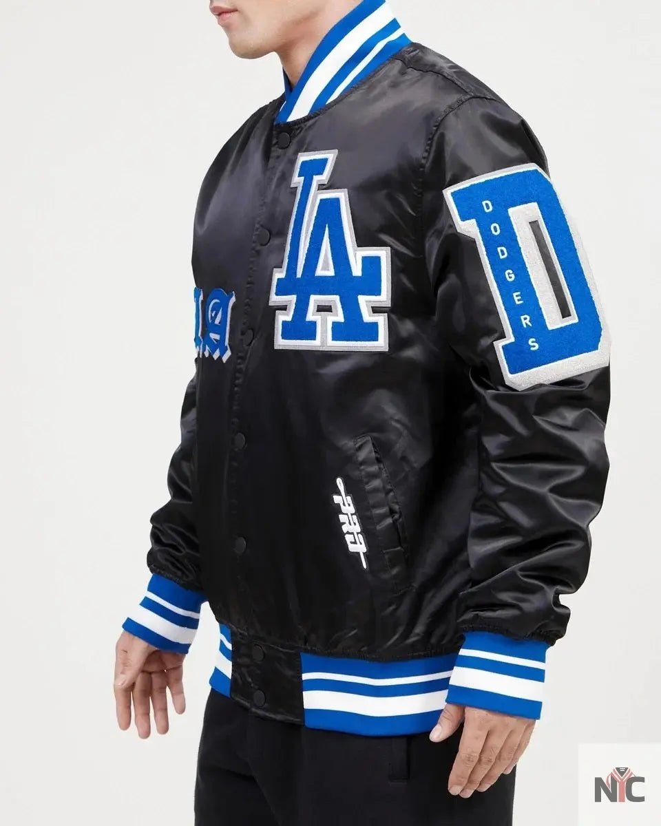 LA Dodgers Old English Satin Varsity Jacket NYC Jackets