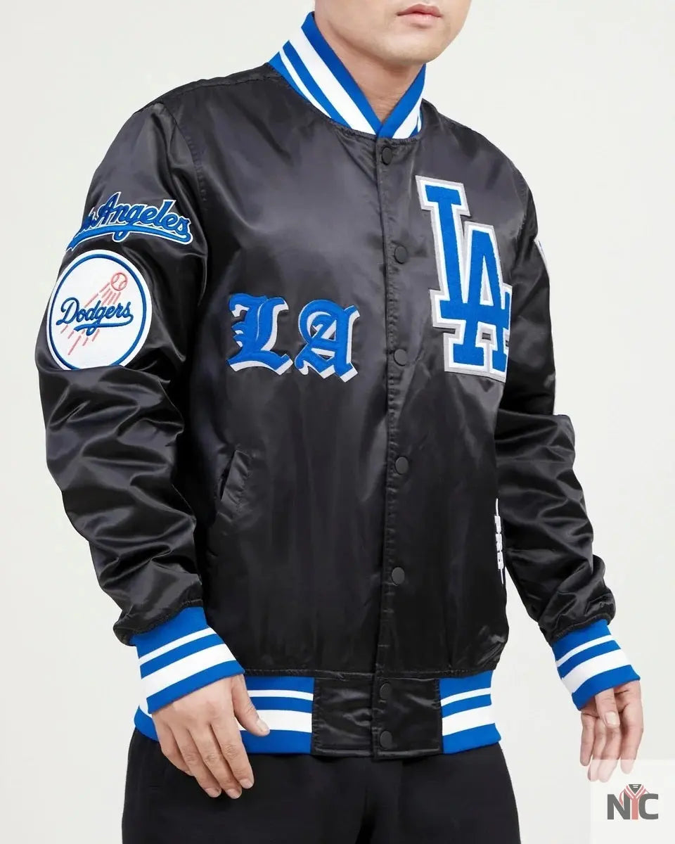 LA Dodgers Old English Satin Varsity Jacket NYC Jackets